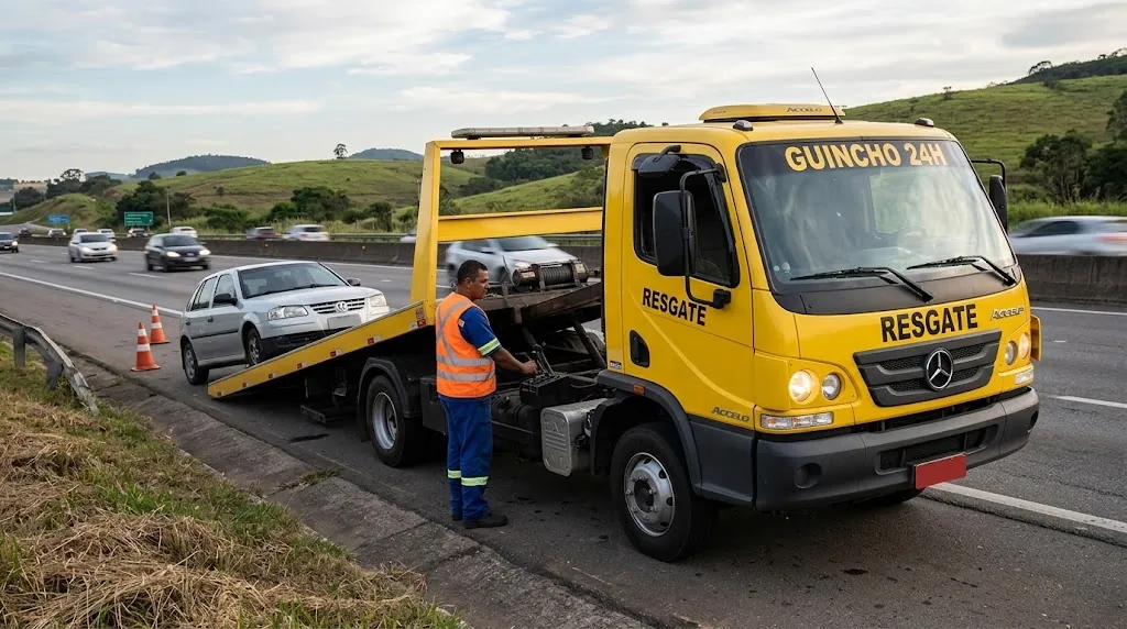 Guincho 24 horas realizando atendimento na estrada